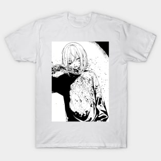 Ghoul Girl Black and White Manga Style Art T-Shirt